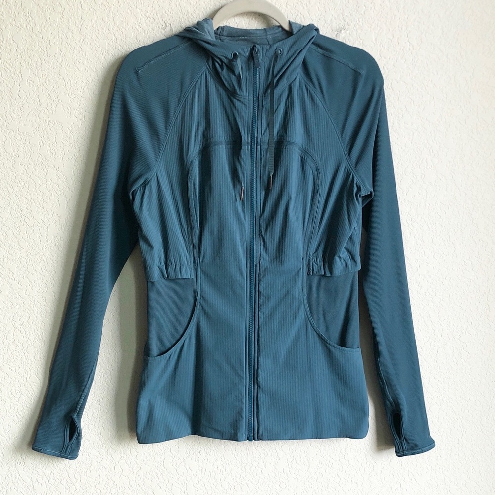 Lululemon Dance Studio Jacket Rib Sleeve Reversible Petrol Blue 10 Hoodie